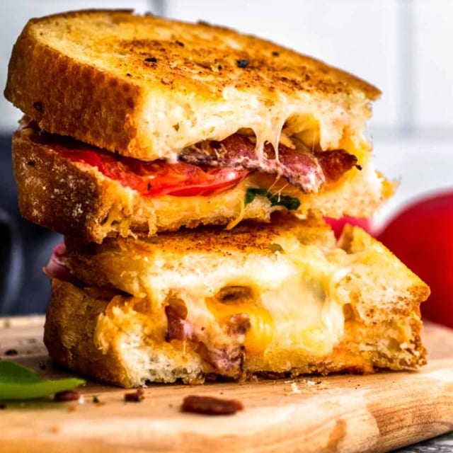 Grilled Cheese with Bacon and Tomato Sandwich.